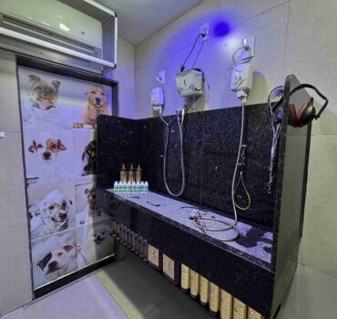 Espaço de banho dos pets na loja Única Pets em Ribeirão Preto